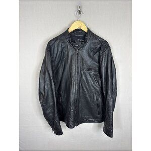 Lucky Brand Bonneville Racer Leather Jacket Mens XL Cafe Racer Black